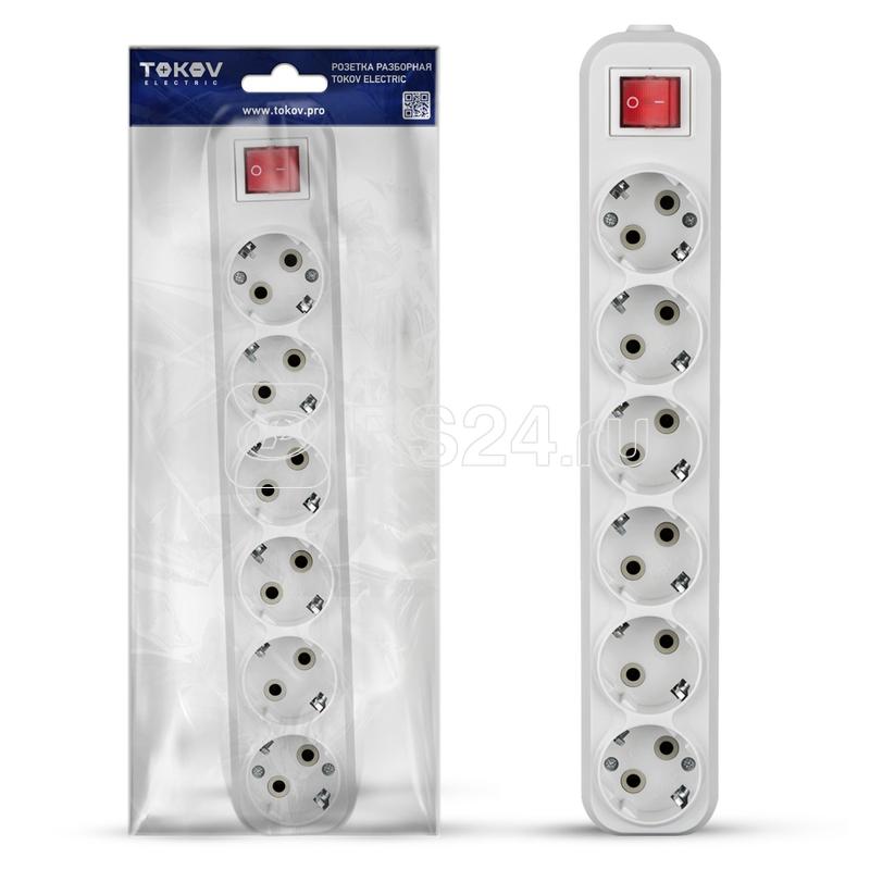 Колодка 6-гнезд 16А с/з с выкл.АБС пластик белый TOKOV ELECTRIC TKE-C01-KU6-ZV
