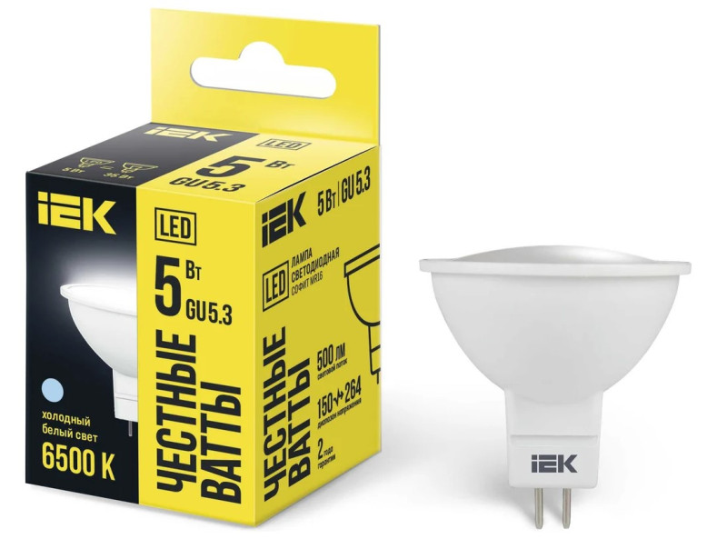 Лампа светодиодная 5Вт софит 230В 6500К GU5.3 IEK